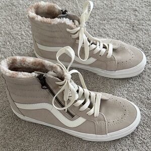 Vans Sk8-Hi Zip Suede High-Top Sneakers in Beige and White